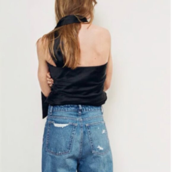 ZARA Draped Satin Scarf Top – Black – Size M – NWT 🖤 - Picture 2 of 11